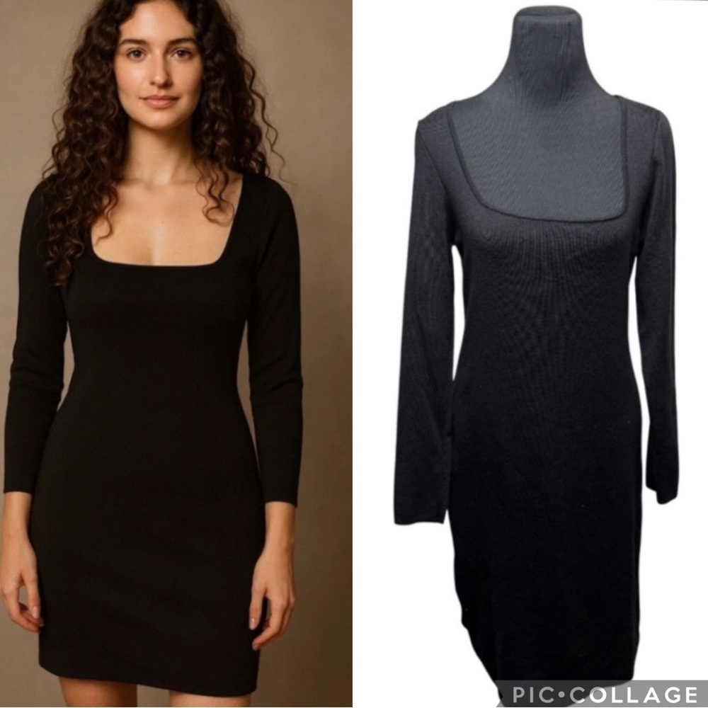 Ann Taylor Merino Wool Midi Sweater Dress Large Quiet Luxury Neutral Black Class